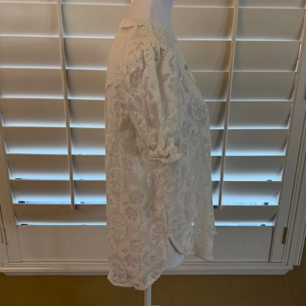 Anthropologie Pilcro The Aly Puff Sleeve Blouse In White Lace Size Small Coastal